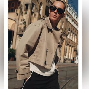 NWOT ZARA Tan Cropped Double Breasted Trench Coat